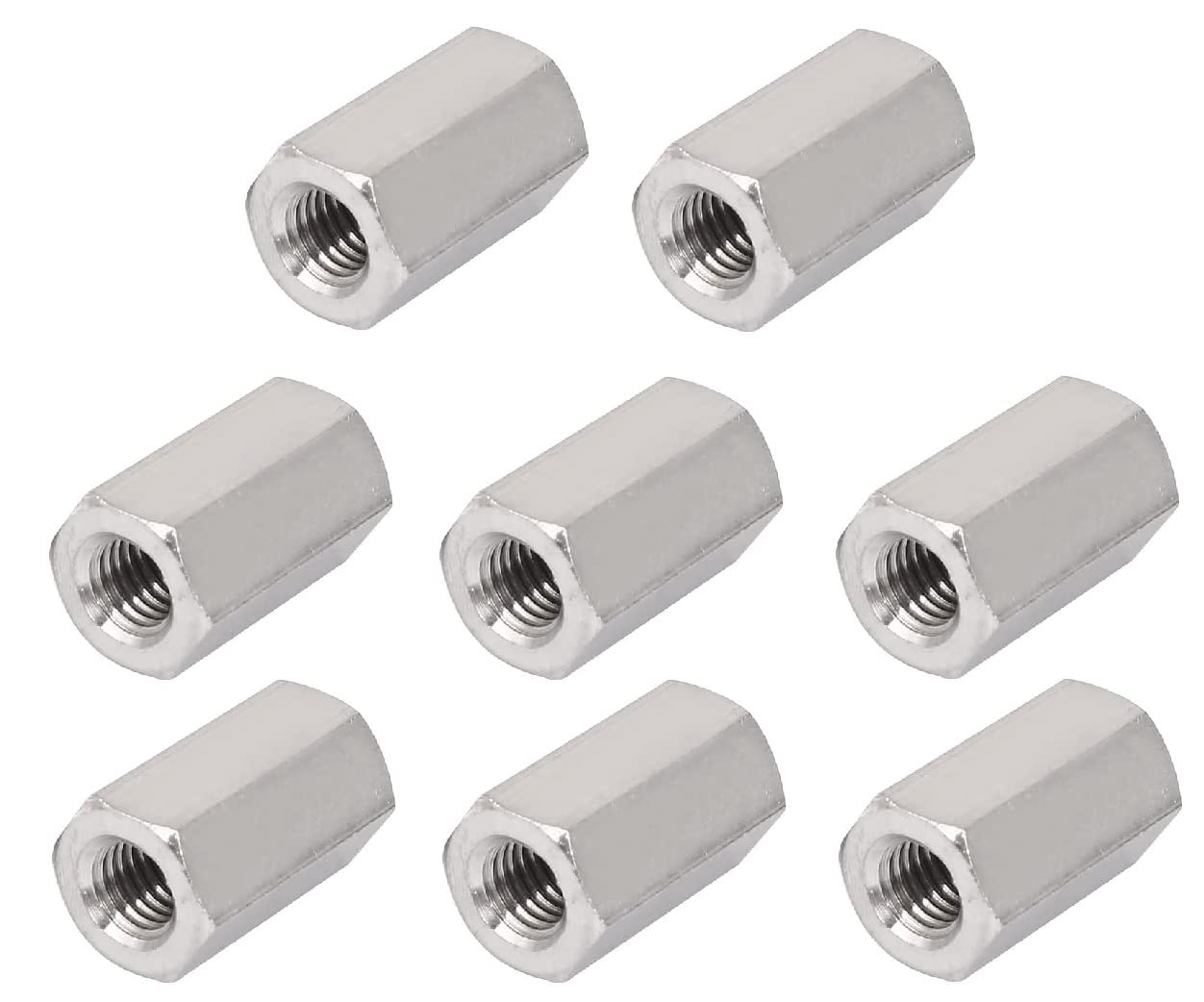 TERF® M12 (12mm) X 36mm Long Hex Coupling Nut Female Threaded Bar Rod Studding Connector Hexagonal Deep Nut For Home Office Workshop Industrial Constructor and Multi Purpose Use - Pack of 8