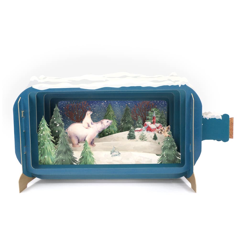 Message In A Bottle Polar Bears In The Snow Pop Up Christmas Card By Alljoy Card XMIB063