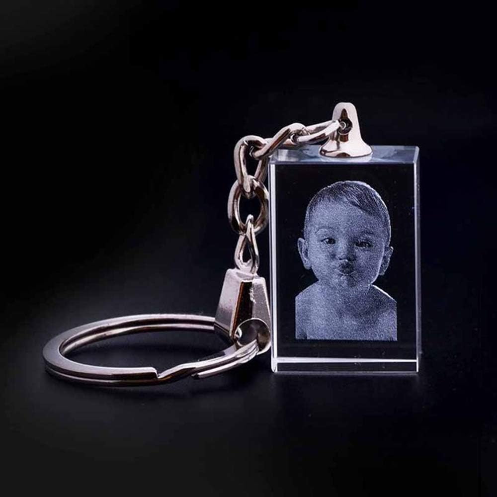 Ninibisa Personalized Picture Keychain Custom LED Laser Engraved Etched Crystal Glass Keychain with LED Light Custom Keyring Gift for Him Men Friends