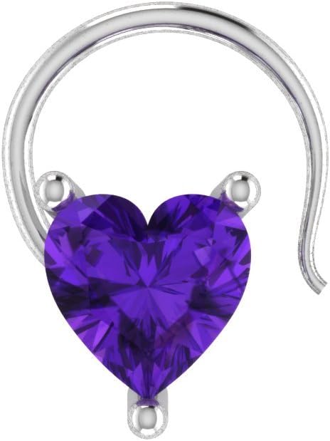 Silvernshine Jewels Heart Shape Amethyst Solitaire 925 Sterling Silver Nose Piercing Ring Stud