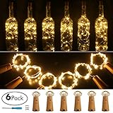 Aokely Wine Bottle Lights with Cork 20 LED Copper Wire String Lights, Pack of 6 Battery Operated Starry String Led Lights for Bottles DIY Christmas Wedding Party Decoration (Warm White)