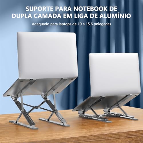 Suporte para Notebook Aluminio, Suporte para Laptop de 10" a 17,3", Apoio para Notebook com 16 Ângulos e Altura Ajustável, Dobrável e Portátil, Acessórios para Macbook, Netbooks e Tablet (Cinza)