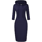 Clearlove Women Casual Sweatshirt 3/4 Sleeve Pocket Slim Pullover Hoodie Dress (Navy XL)