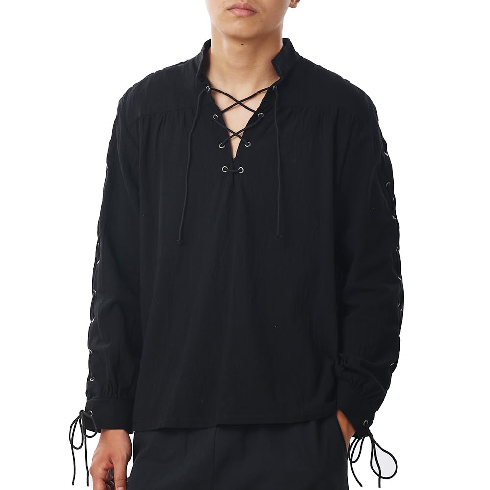 COSDREAMER Men Long Sleeve Shirt Medieval Renaissance Viking Pirate Tops (Tops White, Medium) — image 1