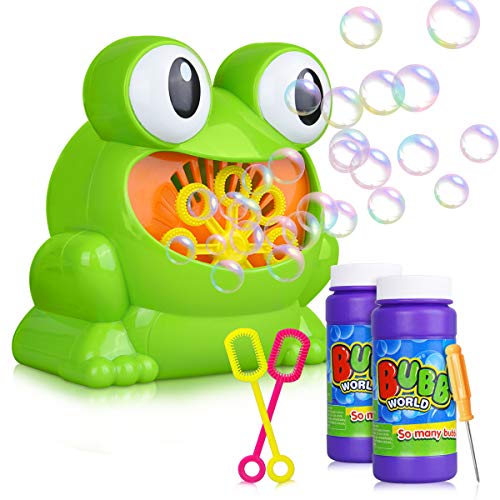 Bubble Machine, Automatic Frog Bubble Blower Machine Make Over 500 Bubbles per Minute for Kids Birthday Party, Wedding, Indoor and Outdoor Games, 2 Bottles 4.2 Fl Ounce Bubble Solution Included
