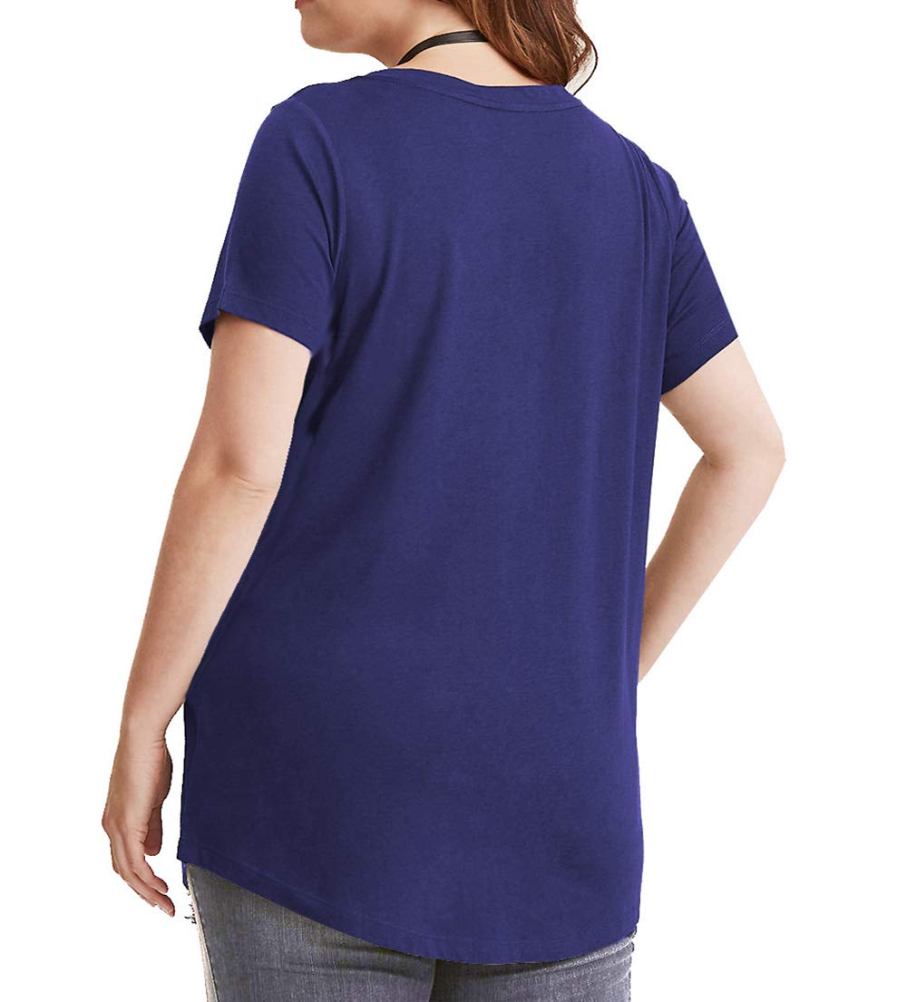 ChongErfei Women Solid Color Loose Fit Short Sleeve V Neck Lightweight Top Tee Navy Blue