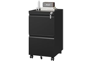 PEUKC 2 Drawer File Cabinet with Lock, Metal Under Desk Rolling Filing Cabinet fits Letter/Legal/A4 Size for Home Office, Mobile Filing Cabinet, Assemble Required, Black