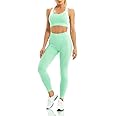 WodoWei Women 2 Piece Workout Outfits Sports Bra Seamless Leggings Yoga Gym Activewear Set