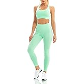 WodoWei Women 2 Piece Workout Outfits Sports Bra Seamless Leggings Yoga Gym Activewear Set