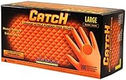 Adenna CAT456 Catch 9 mil Powder-Free Nitrile Gloves, Raised Grip, Orange, Large, Box of 100