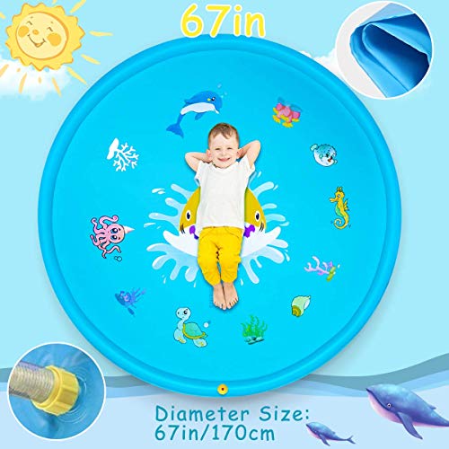 Ayeboovi Splash Pad Sprinkler Pad 67'' Kids Water Play Center Fun for Toddlers Boys Girls Summer Outdoor Water Pad Toy