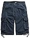 TRENSOM Men's Casual Loose Fit Cargo Shorts, Straight Multi-Pocket Cotton Outdoor Wear Dark Blue Size 38