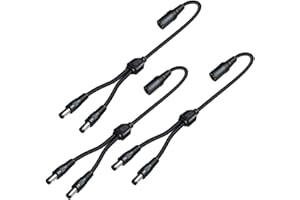 SIOCEN 3 Pack DC Power 1 Female to 2 Male 5.5mm x 2.1mm DC Power Supply Splitter Cable Cord, Y Splitter Adapter Wire,2 Way Y-Cable for Security CCTV Parking Camera, LED Strip Light