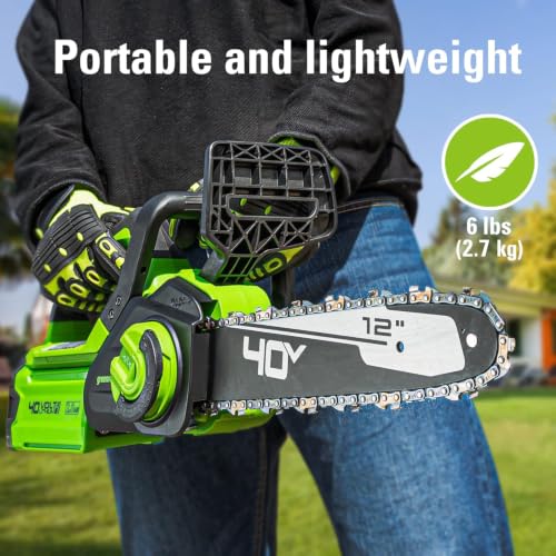 Greenworks 40V 12 in Cordless Electric Chainsaw, 2.0 Ah Battery and Charger photo 12