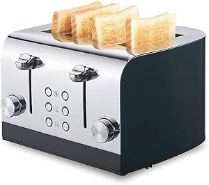 LYYJIAJU Toasters Long Slot Multifunctional Toaster,Household Toaster,Commercial 4 Piece Stainless Steel Toaster,Home Multi-Function Toast,Breakfast Thawing Toaster (Color : Black)