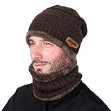 VBIGER Beanie Hat Scarf Set Knit Hat Warm Thick Winter Hat For Men (Coffee)