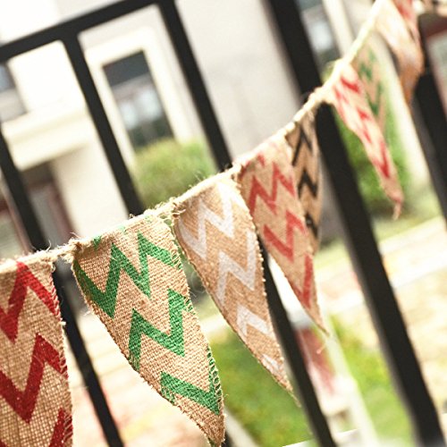 2.8M/3 Yard Chevron Natural Hessian Burlap Banner Wedding Party Decorations Bunting Banner