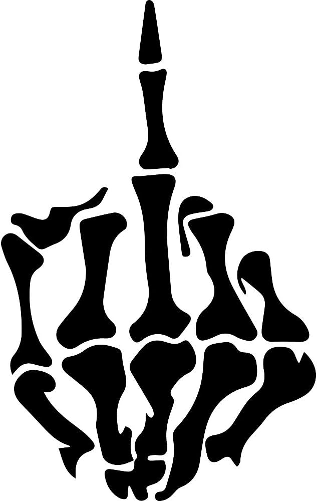 MIDDLE FINGER SKULL (BLACK) (set of 2) Premium Waterproof Vinyl Decal Stickers for Laptop Phone Accessory Helmet Car Window Bumper Mug Tuber Cup Door Wall Decoration