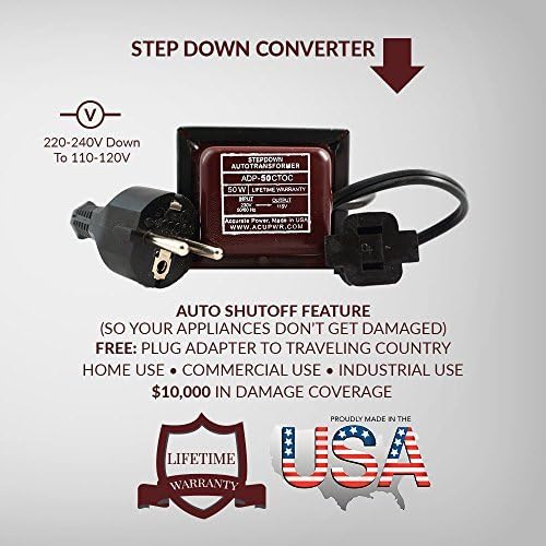ACUPWR (TM) AD-50 50 Watt High End Step Down Transformer – 110V to 220V - Lifetime Warranty