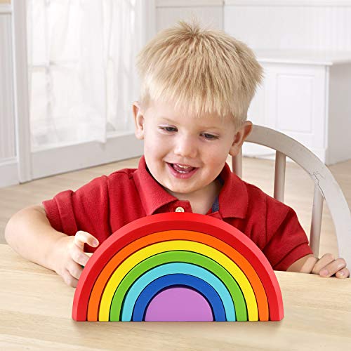 image for SharkMall Wooden Rainbow Stacking Nesting Puzzle Blocks Game Learning 
