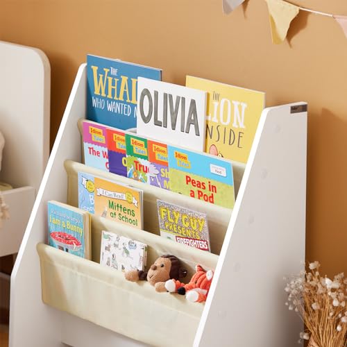 SoBuy Book Shelf Kids Book Stand Bookshelf Bookcase Storage Shelves Rack Toys Organizer For Kids Storage Display Holder رف كتب الأطفال رف كتب for Children's Room, Playroom, Nursery, FRG225-W