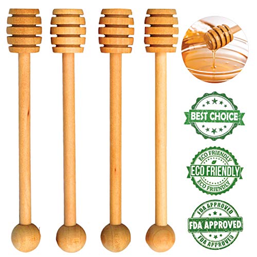 Handmade Wooden Honey Dipper Sticks by BIBI HONEY – 6,5 Inch Wooden Syrup Dippers – Honeycomb Sticks Perfect for Drizzling Honey | Maple Syrup | Chocolate | Caramel - Honey Spoons – 4 Pack … - Thumbnail 6