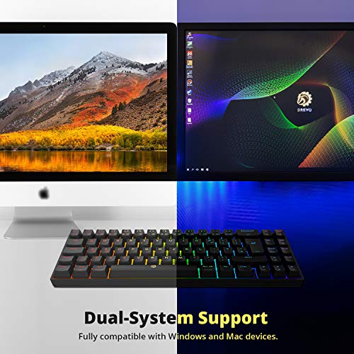 DREVO Calibur V2 PRO Bluetooth 5.1 Teclado mecánico inalámbrico RGB para juegos con cable USB-C desmontable, compatible con PC/Mac, 72 teclas de diseño compacto inglés británico (Outemu azul, negro) - Imagen 5