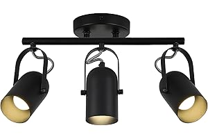 MUEOF Industrial 3-Light Track Lighting,Wall/Ceiling Mount,Black Ceiling Spotlight Fixture,Farmhouse Track Light for Kitchen Living Room Bathroom.