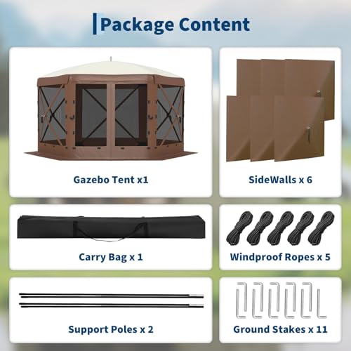 IDEALHOUSE 13x13FT Pop Up Gazebo Tent, 2-in-1 Screen Tent Gazebo, Khaki | with Removable Sidewalls & Mosquito Netting, All-Weather Dining Tents for Camping Ourside Backyard Lakeside Lawn