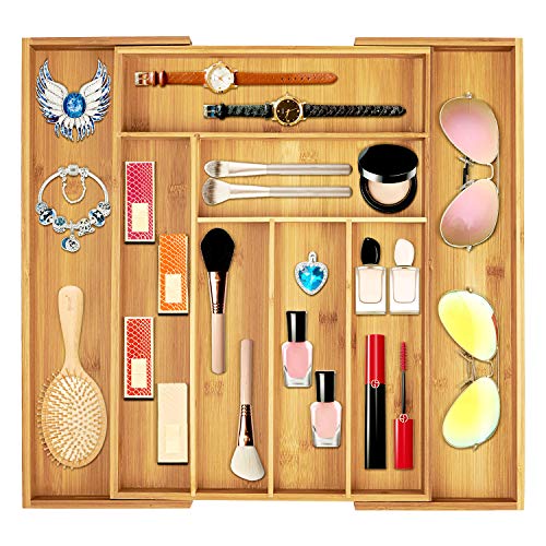 100% Bamboo Large Expandable Drawer Organizer Cutlery Utensil Tray Silverware Tray Utensil Drawer Organizer Adjustable Kitchen Drawer Insert Flatware Organizer Jewelry Showcase with 8 Compartments - Thumbnail 6