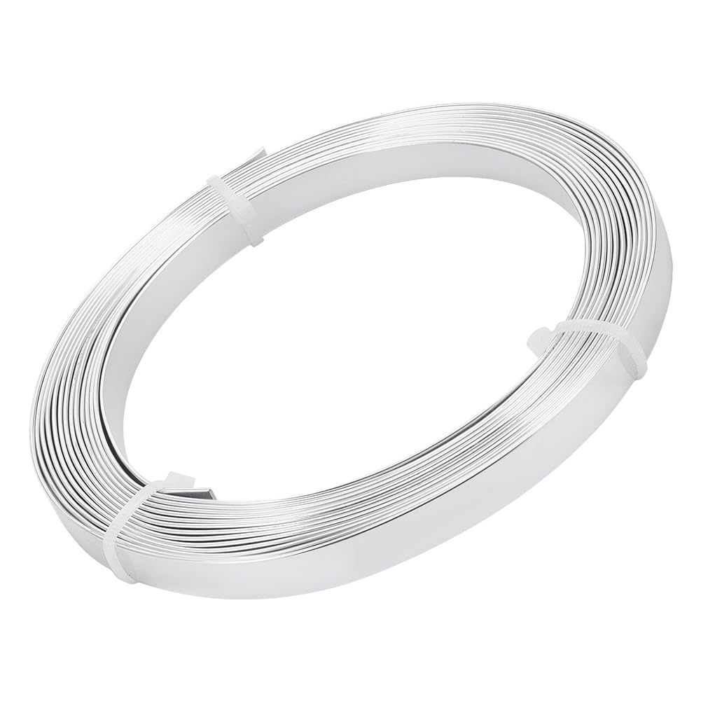 BENECREAT 5m (16.5FT) 10mm Wide Flat Jewelry Craft Wire 18 Gauge Aluminum Wire for Bezel, Sculpting, Armature, Jewelry Making - Silver