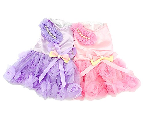 ZUNEA Pet Apparel Small Dog Puppy Cat Clothes Satin Rose Formal Dress Tutu Wedding Costume