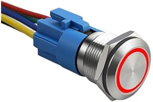 Langir 16mm Latching Push Button Switch 12V DC Stainless Steel Waterproof On Off Switch with LED & Pre-Wired Harness 1NO1NC Self-Locking(Red Light)
