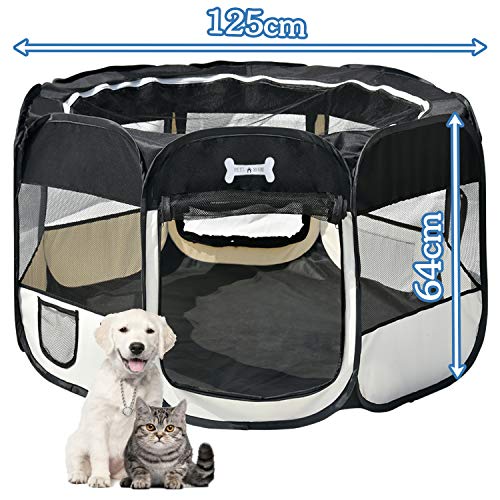 Mcdear Plegable Parque Mascota de Juego Fabric Pet Pen para Perros Gatos Conejos Animales pequeños Negro