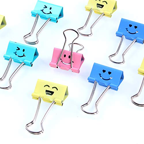 Binder Clips, Limque Paper Clips,Paper Clamps with Colored Cute Hollow Smiling Face,60 Pcs 1inch/25mm Size Clips, for Office,Teacher Gifts and Kitchen,Medium