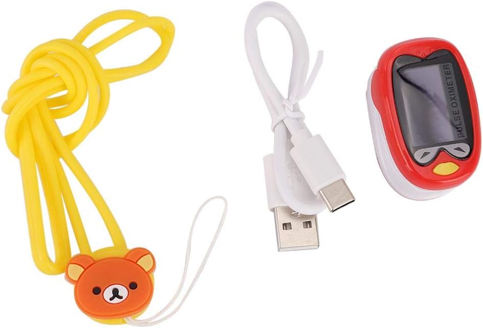 Fingertip Pulse Oximeter, Household Professional Infant Finger Pulse Kids Blood Oxygen Saturation and Heart Rate Monitor with Neck Cord(Red)