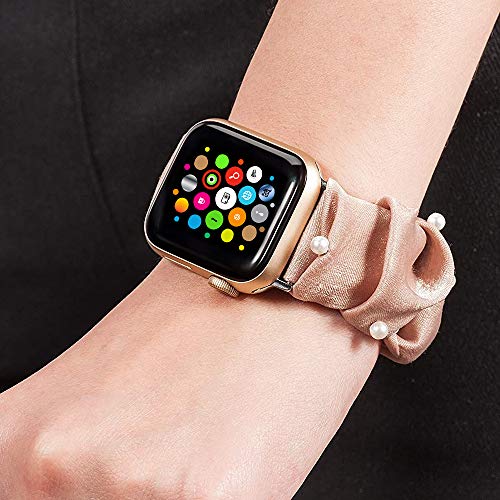 LOBKIN compatible with Apple Watch Band Series SE 6 5 4 3 2 1 Scrunchies 38mm/40mm/42mm/44mm Soft Elastic Strap iWatch Cloth Pattern Printe Fabric Wristband Bracelet Women Cute Sport Replacement Bands