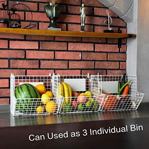 Xcosrack Metal Wire Basket Wall Mount, 3 Tier Wall Storage Basket