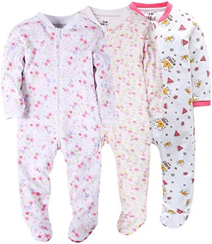 Baby Girls Footed Pajama - 100% Cotton Zip Front Sleep and Play Sleeper Soft Sleeper