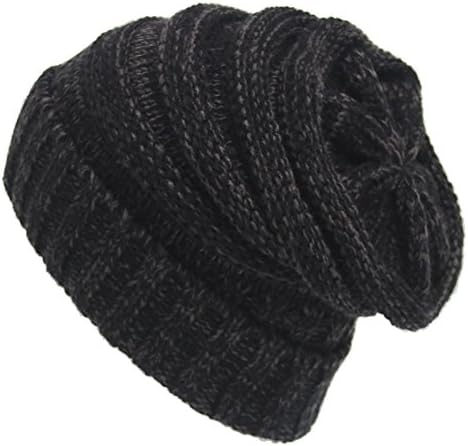 NLOKER Warm Soft Cable Knit Skull Cap Slouchy Beanie Winter Hat - Unisex (Black Grey)