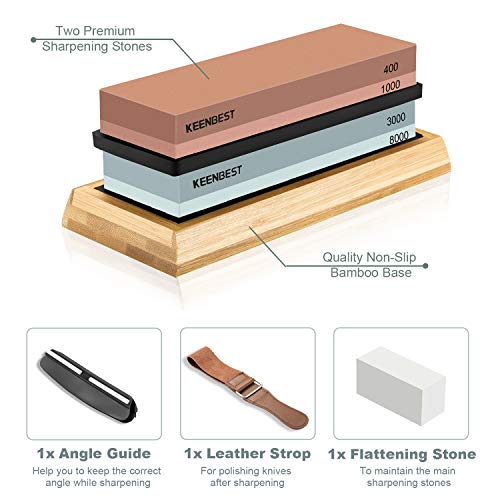 Sharpening Stone Whetstone Set 2 Side Grit 400/1000 3000/8000 KEENBEST