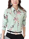 DPO Women's Collared Button Down Long Sleeve Shirt Printed Blouse Green 16,4XL