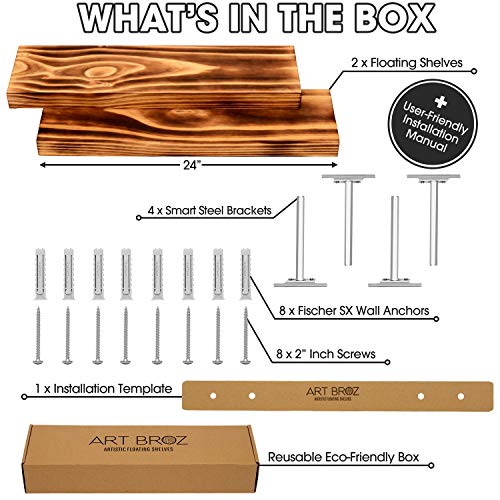 ArtBroz Rustic Floating Shelves for Wall Set of 2 Heavy Duty Wood