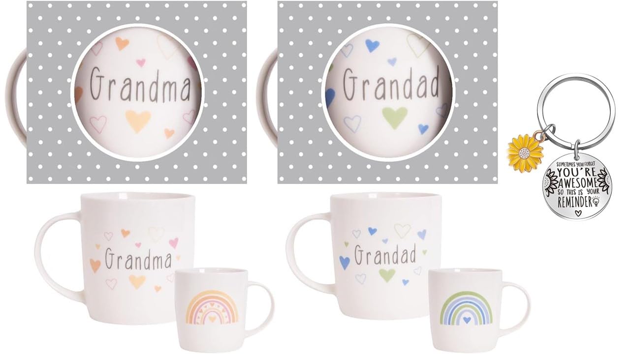 OM Supplies Grandma and Grandad Mugs Coffee Mugs for Best Grandparents, Grandma Grandad Gifts from Grandson, Granddaughter, Grandchildren, Christmas, Anniversary Day Presents, Mothers Fathers Cups Set