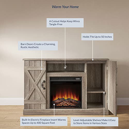 BELLEZE Industrial 47 Inch Rustic Electric Fireplace TV Stand & Media Entertainment Center