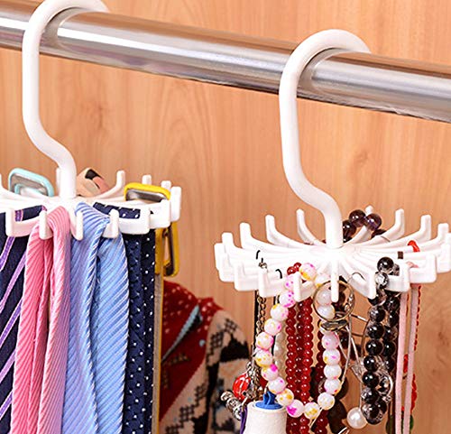 BigOtters 4PCS 5.3 Inches Large Size White 360 Degree Rotating Scarf Hanger Adjustable Twirl Tie Rack Tie Belt, Multipurpose Organizer, Hook Ties Scarf for Closet Storage