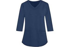 NAKHOPAZ Scrub Tops Women,2023 Fall V-Neck 3/4 Length Sleeve Nursing Top Soft Stretchy Wrinkle Free Workwear