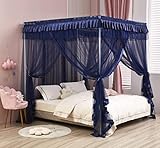 Mengersi 4 Corners Post Canopy Bed Curtains Navy