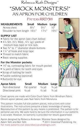 Rebecca Ruth DesignsMonster Apron Sewing Pattern 18 Months to 7 Years Multicolor