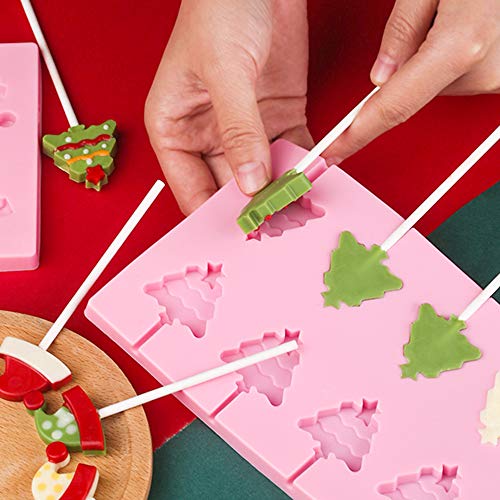 2 Pieces Christmas Jumbo Silicone Lollipop Molds,Chocolate Hard Candy Mold with 40 Sucker Sticks for Baking